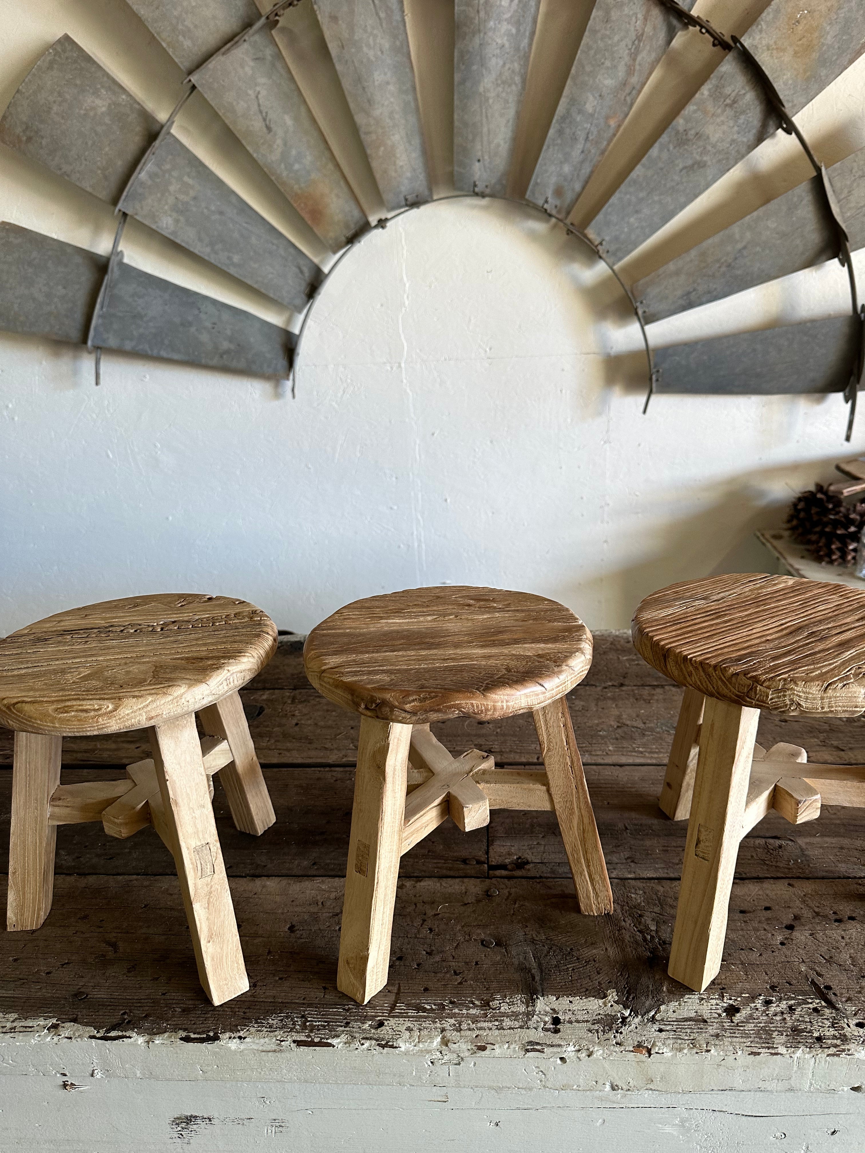 Stool - Mini Elm Wood (Round Top)