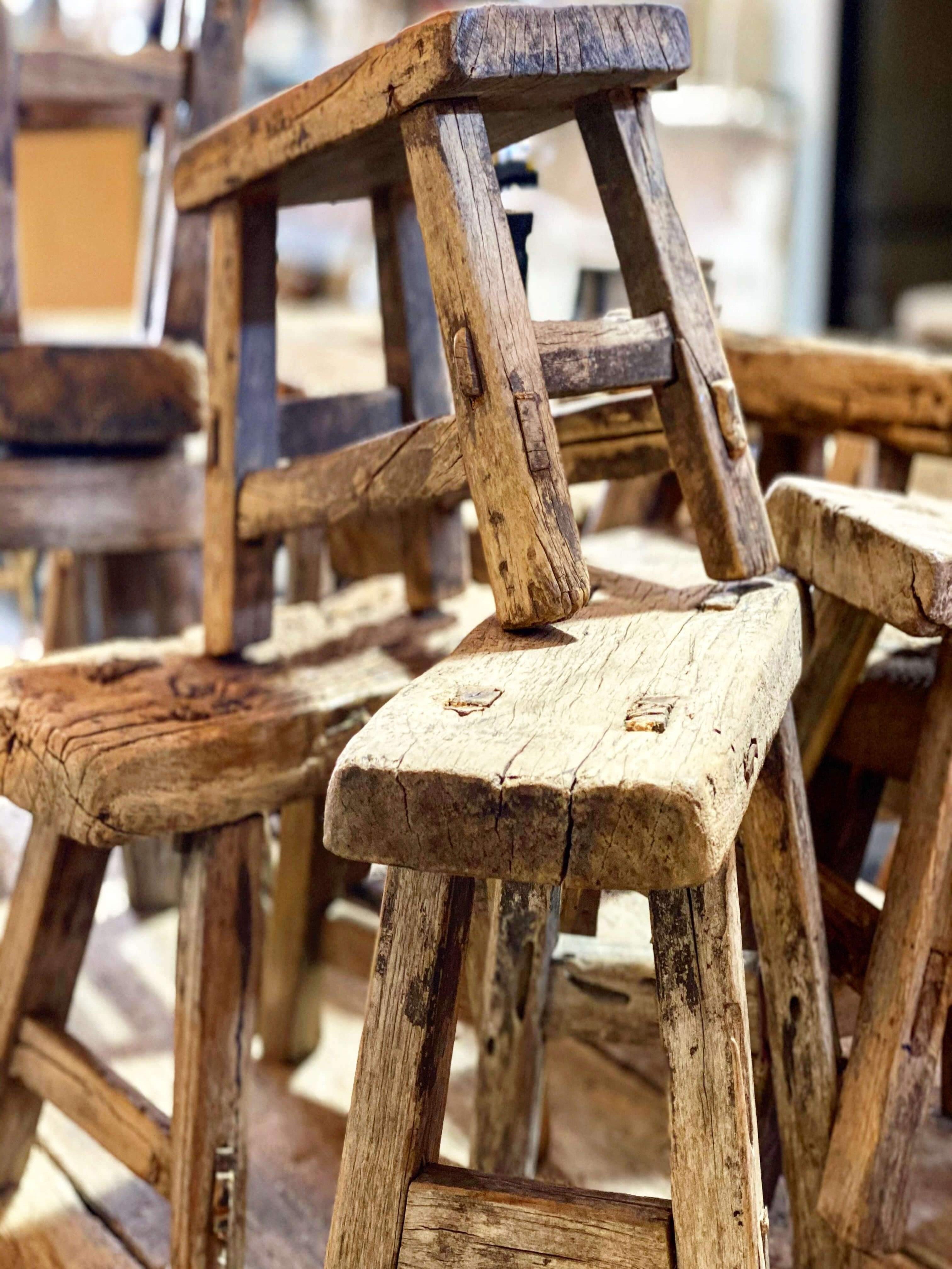vintage wood stool-